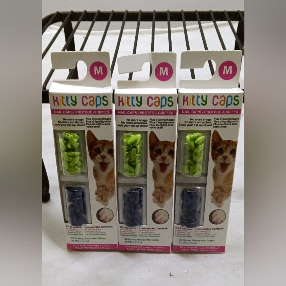 Kitty Caps Nail Caps for Cats - Green and Blue Size Medium . 3 Packs